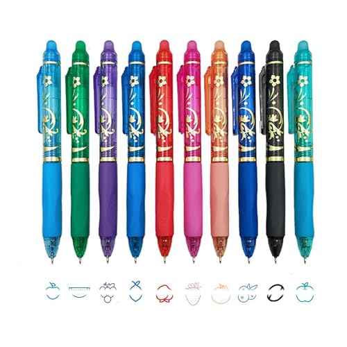 FloraVigo Radierbarer Kugelschreiber, 10 Farben, radierbarer Stift/Gelstift/Tintenstift, 0,5-mm-Rollerball mit Radiergummi für Schulbedarf, Bürobedarf, Schülernotizbuch FloraVigo Radierbarer Kugelschreiber, 10 Farben, radierbarer Stift/Gelstift/Tintenstift, 0,5-mm-Rollerball mit Radiergummi für Schulbedarf, Bürobedarf, Schülernotizbuch von FloraVigo