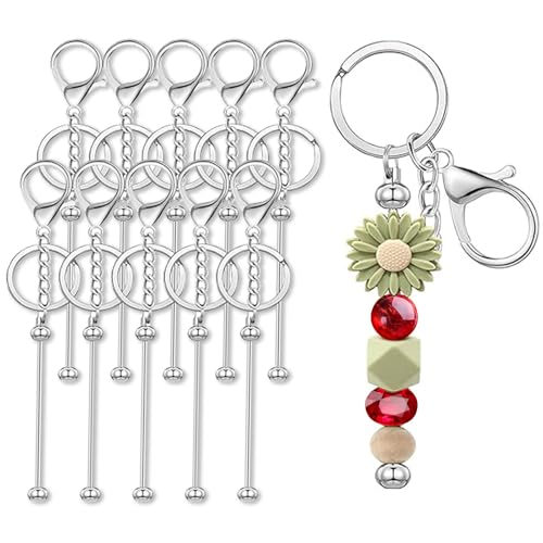 FloralGrace 12 Stück Perlen Schlüsselanhänger Zum Selbermachen Perlen Metall Streifen Blanko Schlüsselanhänger Keychain Karabiner Streifen Für Perlenanhänger Basteln von FloralGrace