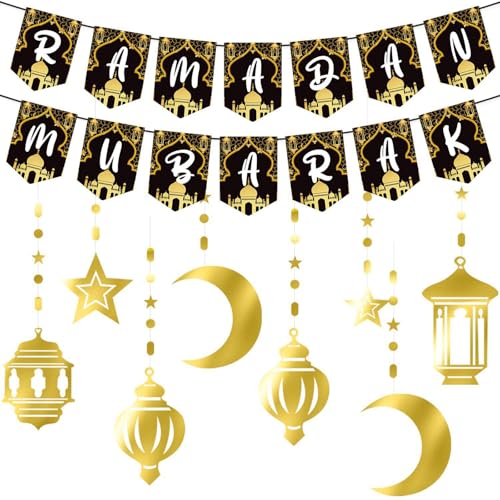 FloralGrace Ramadan Dekoration, Ramadan Mubarak Banner mit Stern und Mond, EID Mubarak Dekoration für Party und Feier von FloralGrace