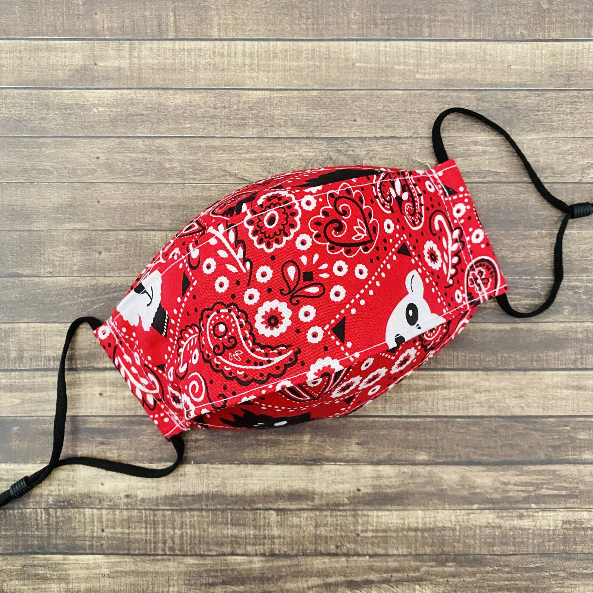 Southwest Red Paisley Welpe Hund Bandana Print Baumwolle 3-D Gesichtsmaske von Floralandleaves