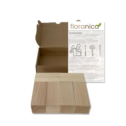 Floranica Schnitzset für Anfänger - Set mit 12 unbehandelten Lindenhölzern, natürliche Holzrohlinge zum Selbstgestalten, ideales Holzschnitz Starterpaket von Floranica