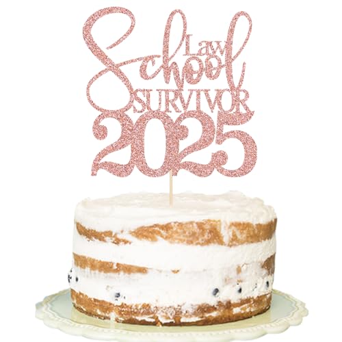 Florcmet Glitter Law School Survivor 2025 Cake Topper Congrats Lawyer Cake Decoration 2025 Law School Graduation Party Supplies (Law School Survivor 2025 Rose Gold) von Florcmet