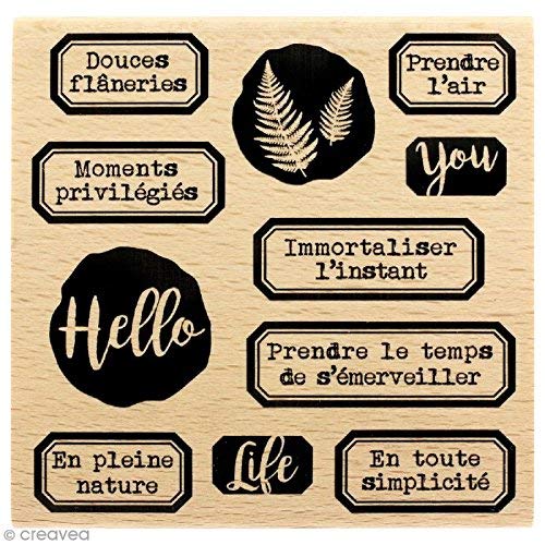 Florilèges Design Stempel Hello Life, Holz, Farbe Holz, 10 x 10 x 2,5 cm von Florilèges Design