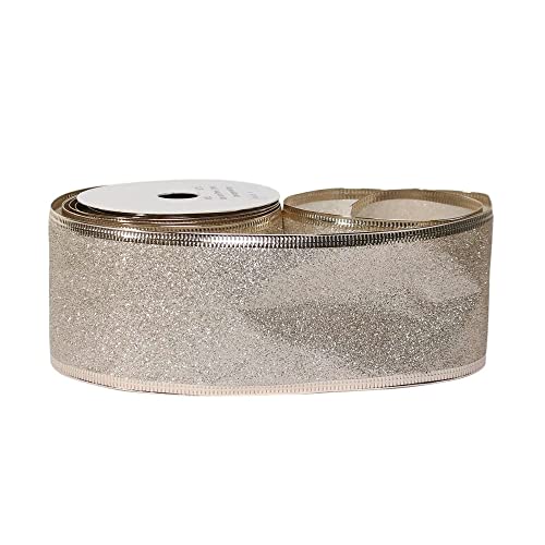 FloristryWarehouse Glitzerband mit Drahtrand, 63 mm breit, auf einer 9 m langen Rolle, champagnerfarben von Floristrywarehouse