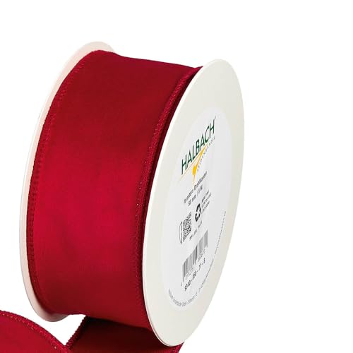 FloristryWarehouse Samtband mit Drahtrand, 50 mm breit, 8 m Rolle, Hellrot von Floristrywarehouse