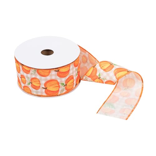 FloristryWarehouse Stoffband mit Drahtrand, Halloween-Kürbis-Design, 63 mm x 25 m Rolle von Floristrywarehouse