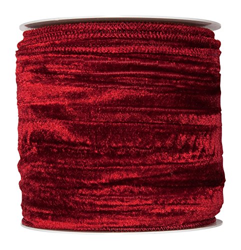 FloristryWarehouse Wine Red Velvet crushed Geschenkband Stoff, 100 mm breit, 8 m Rolle Wired von Floristrywarehouse