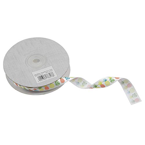 Floristrywarehouse Satinband mit Ananas-Druck, Breite 1,5 cm x Länge 27m, Weiß von Floristrywarehouse