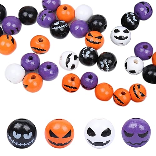 120 Stück Halloween Holzperlen, Halloween Weihnachten Holzperlen Handwerk Buffalo Plaid Bead Ghost Pumpkin Bead für Schmuck machen, DIY Schmuckherstellung Halloween (A) von Flossty