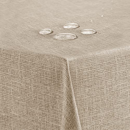 Flowen Tischdecke Abwaschbar 140x140 cm Tischtuch Outdoor Wetterfest Table Cloth Quadratisch Beige Wasserabweisend Baumwollstoff mit Leineneffekt und Lotuseffek Für Küchentisch Wohnzimmer Garten von Flowen