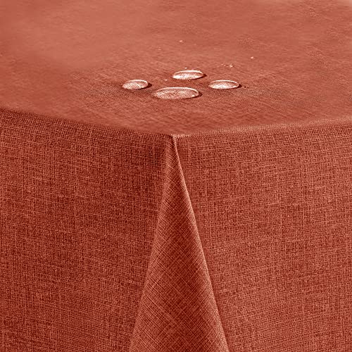 Flowen Tischdecke Abwaschbar 140x140 cm Tischtuch Outdoor Wetterfest Table Cloth Quadratisch Orange Wasserabweisend Baumwollstoff mit Leineneffekt und Lotuseffek Für Küchentisch Wohnzimmer Garten von Flowen