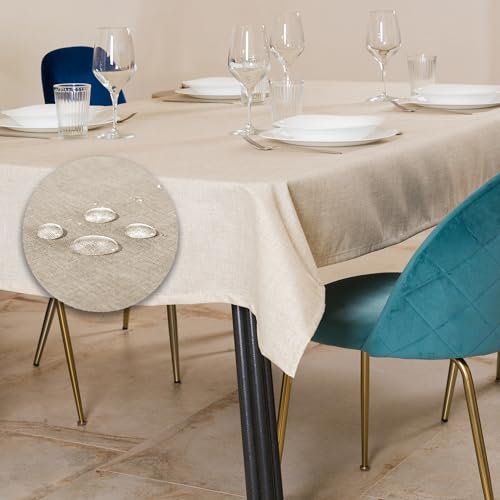 Tischdecke Outdoor Abwaschbar 140x180 Beige Gartentischdecke Tischdecken Wetterfest Wachstuchtischdecke Table Cloth Made in Italy für Den Außenbereich Tischtuch von Flowen