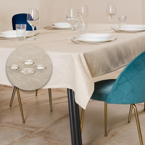 Tischdecke Outdoor Abwaschbar 140x240 Beige Gartentischdecke Tischdecken Wetterfest Wachstuchtischdecke Table Cloth Made in Italy für Den Außenbereich Tischtuch von Flowen