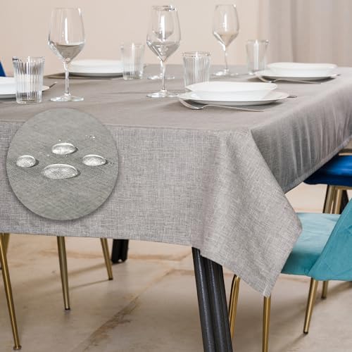 Tischdecke Outdoor Abwaschbar 140x300 Grau Gartentischdecke Tischdecken Wetterfest Wachstuchtischdecke Table Cloth Made in Italy für Den Außenbereich Tischtuch von Flowen