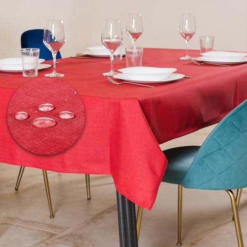 Tischdecke Outdoor Abwaschbar 140x300 Rot Gartentischdecke Tischdecken Wetterfest Wachstuchtischdecke Table Cloth Made in Italy für Den Außenbereich Tischtuch von Flowen