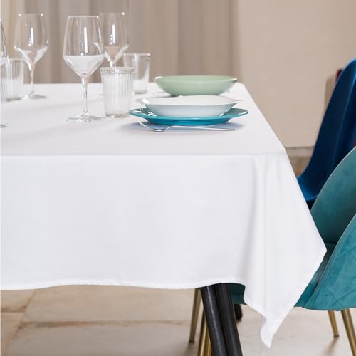 Tischdecke 140x180 Weiß Tischtuch Baumwollsatin-Tischdecken Kleine Rechteckig Tischdecken für den Innenbereich für Anlässe Weihnachten Feiertage Gartentisch im Freien von Flowen