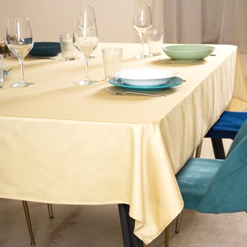 Tischdecke 140x240 Beige Tischtuch Baumwollsatin-Tischdecken Kleine Rechteckig Tischdecken für den Innenbereich für Anlässe Weihnachten Feiertage Gartentisch im Freien von Flowen