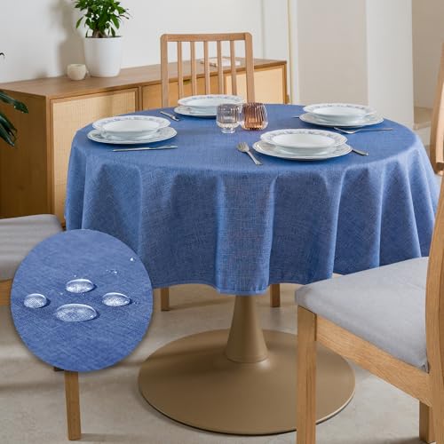 Tischdecke Outdoor Abwaschbar Rund Φ160cm Blau Durchmesser Gartentischdecke Tischdecken Wetterfest Wachstuchtischdecke Table Cloth Made in Italy für Den Außenbereich Tischtuch von Flowen