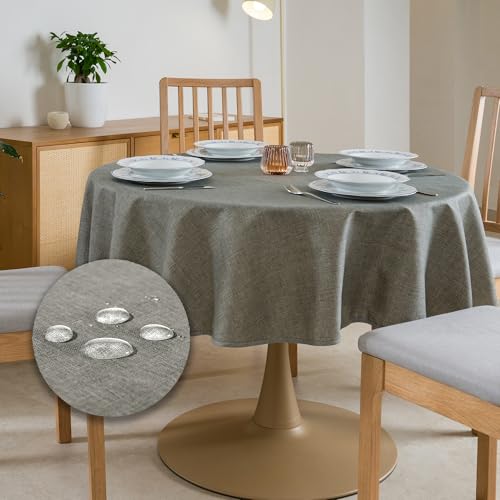 Tischdecke Outdoor Abwaschbar Rund Φ160cm Grau Durchmesser Gartentischdecke Tischdecken Wetterfest Wachstuchtischdecke Table Cloth Made in Italy für Den Außenbereich Tischtuch von Flowen