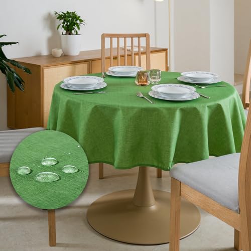 Tischdecke Outdoor Abwaschbar Rund Φ160cm Grün Durchmesser Gartentischdecke Tischdecken Wetterfest Wachstuchtischdecke Table Cloth Made in Italy für Den Außenbereich Tischtuch von Flowen