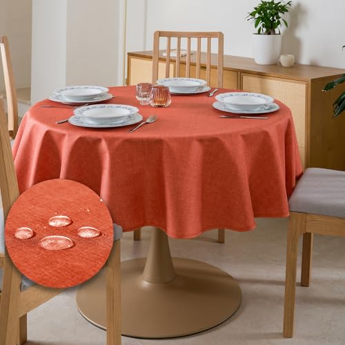 Tischdecke Outdoor Abwaschbar Rund Φ160cm Orange Durchmesser Gartentischdecke Tischdecken Wetterfest Wachstuchtischdecke Table Cloth Made in Italy für Den Außenbereich Tischtuch von Flowen