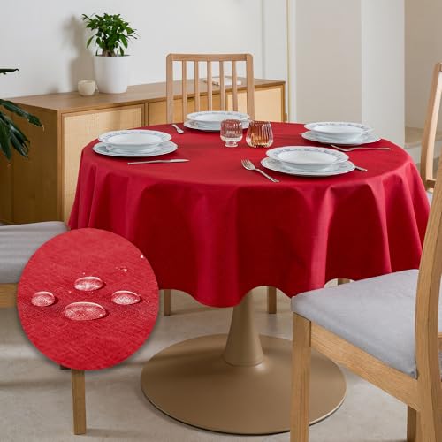 Tischdecke Outdoor Abwaschbar Rund Φ160cm Rot Durchmesser Gartentischdecke Tischdecken Wetterfest Wachstuchtischdecke Table Cloth Made in Italy für Den Außenbereich Tischtuch von Flowen