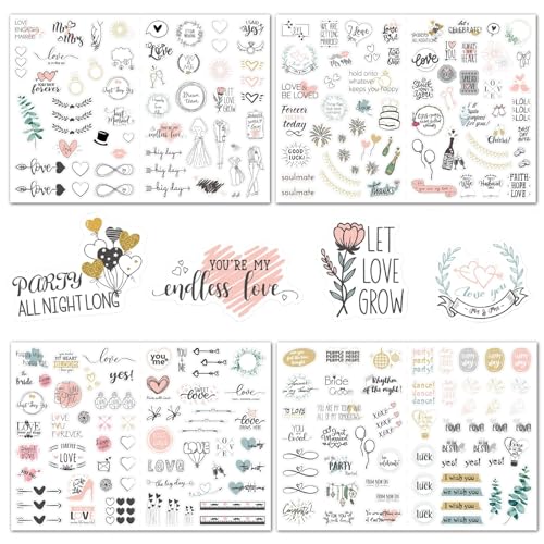 FlyWave Sticker Hochzeit 4 Stück, Hochzeit Sticker Romantisches Ambiente, Sticker Hochzeit Gästebuch, Personalisiertes Design Aufkleber Hochzeit von FlyWave