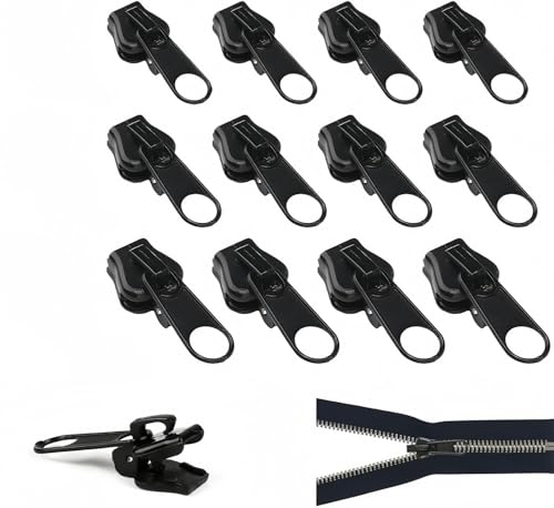 Flycppo Reißverschluss Schieber Ersatz 12 Stück Reparaturset-Fix-Kit,3 Größen Reißverschluss Reparatur Set Fix Reissverschluss Zipper,Pull Abnehmbar für Jacken,Taschen,Gepäck(Schwarz) von Flycppo