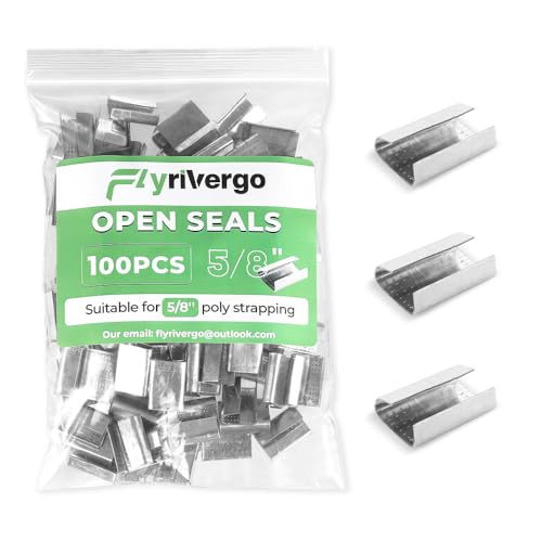 Flyrivergo Offene gezackte Dichtungen für 1,6 cm breite Polyester-Umreifungen, Metallclips für Bandingpalettenumreifungs-Set (100 Stück) (100 Stück) von Flyrivergo