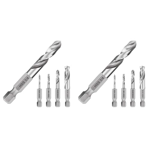 Fmoutyy 1/4 Sechskantschaft-Bohrer-Set, 10-Teiliges Stubby-Bohrer-Set für Metall, M2-Bohrer mit Kurzer LäNge, Stahl für Schnellwechselfutter von Fmoutyy