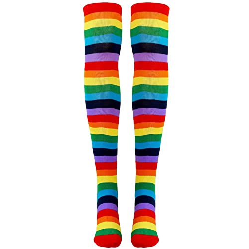 Fmoutyy Regenbogengestreifte Socken Über Dem Knie Clown Gestreiftes KostüM Hohe StrüMpfe für Halloween Cosplay Partys von Fmoutyy