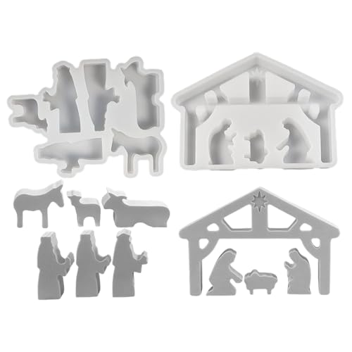 FmtwPhn 2 Stück Krippe Set Giessformen Zum Gießen, Weihnachtskrippe Silikonform, Gießformen Hausförmige Krippenform, 3D Gipsform Weihnachten Krippe Silikonformen Tischdekorationen von FmtwPhn