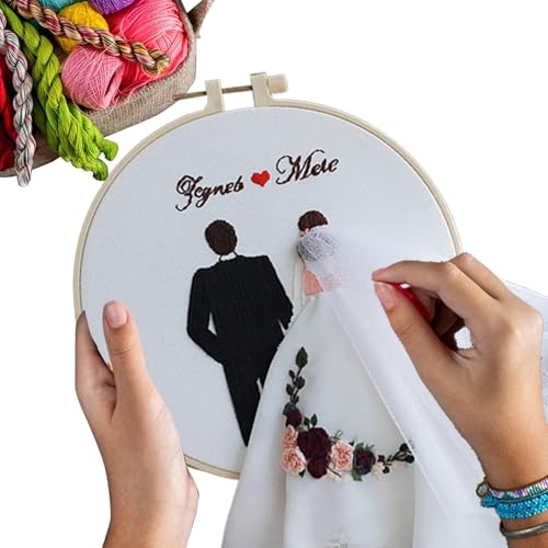 FmtwPhn Anfänger Stickerei Kits Hochzeit, Stickkit für Paar, Punchnadel -Set, Stickerei Hochzeitskit mit Reifen und Farbfäden für Anfänger Erwachsene Liebhaber vorschlagen von FmtwPhn