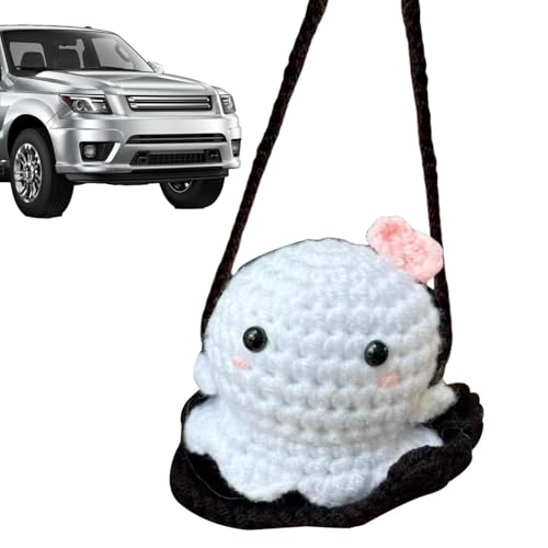 FmtwPhn Auto-Hängeornament, Halloween-Autoornament - Cartoon süßes schwingendes Geister-Rückspiegel-Strickspielzeug | Auto-Innendekoration, Rückspiegel zum Aufhängen, Zubehör für LKW-Autos von FmtwPhn