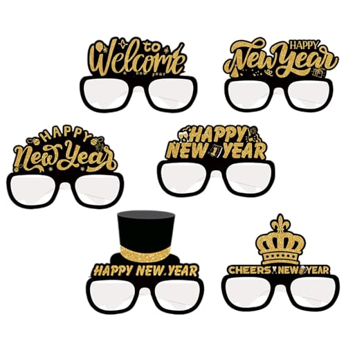 FmtwPhn Happy New Year Brille | 2025 Brillen Papierbrillen Rahmen | 6 x Neujahrsbrillen dekorative Brillen, Happy New Year Holiday Brillen, Neujahrszubehör von FmtwPhn