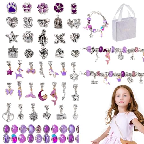 FmtwPhn Schmuckherstellungsset für Mädchen, Perlenarmbandherstellungsset,Handgefertigtes Perlenherstellungsset, Perlenarmband-Set - Trendiges Charm-Armband-Halsketten-Set für Kinder, Perlen-Bastelset von FmtwPhn