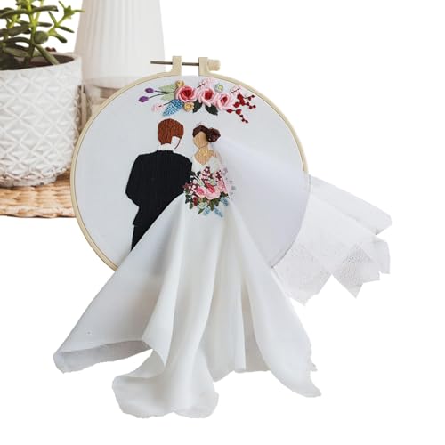 FmtwPhn Stickerei Hochzeitskit, Hochzeitsstickerei | Punch Nadel Set Crafts,Hochzeitsstickes Kit mit Reifennadeln und Anweisungen für Anfänger Erwachsene von FmtwPhn