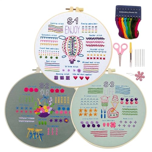 FmtwPhn Stickset für Anfänger, einfache Sticksets für Anfänger, 3 Sets kreative Handstickerei, Schritt-für-Schritt-Anleitung, Nadelspitzen-Set, Nähset für Erwachsene, für Damen, Herren, Anfänger von FmtwPhn