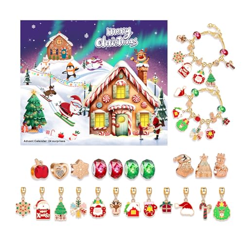 Charm-Armband-Adventskalender – Weihnachts-Countdown-Kalender 2024, Tragbares Adventskalender-Charm-Armband | 24-tägiges Multifunktionales Schmuckherstellungsset Für Kinder, Kleinkinder, Mädchen Und J von Fmzrbnih