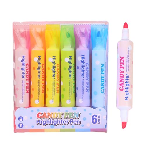 Fmzrbnih Textmarker-Marker, 6 Farben, wasserbasiert, Doppelspitzen, fluoreszierender Multifunktions-Marker, verschiedene Textmarker zum Ausmalen, Unterstreichen von Fmzrbnih