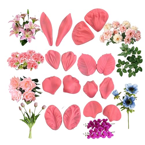 BlüTen Fondant Silikonformen, 16 Stück 3D-Rosenblätter, Tulpen, Orchideen, Zuckerblumen, Silikonformen für Kuchendekoration Cupcake-Topper Gummipaste von Fnjuucw