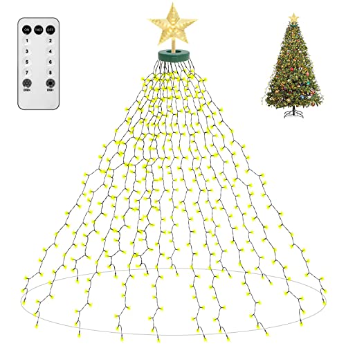 Fnwsja lichterkette weihnachtsbaum 410er LEDs Lichterkette mit Top Star Fernbedienung mit 16 Zweig 2meter Lichtstreifen für Weihnachtsbaum dekoration Garten Heim Party (Warmweiß) von Fnwsja