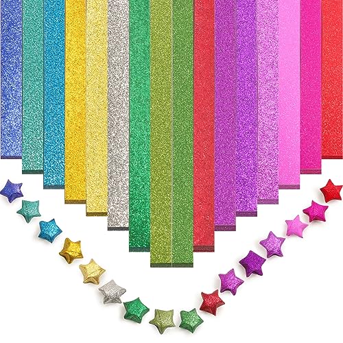 FoDau770 Glitzerstern-Papierstreifen, 360 Blatt Origami-Stern-Papier, Dekorationspapierstreifen, bunte Dekoration, Faltpapier für Kunst, Handwerk, Geschenk, DIY-Projekt – 18 Farben von FoDau770