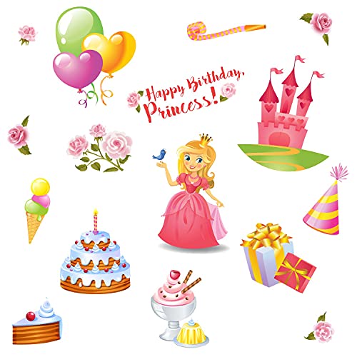 FoLIESEN - Deko Aufkleber-Set für Kinder-Geburtstag - wiederverwendbare Happy Birthday Sticker zum Mädchen-Geburtstag, .:Happy Birthday Princess von FoLIESEN