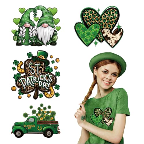 St Patrick's Day Bügelbilder für T-Shirts, 4 Stück, Bügelaufkleber für Kleidung, niedliche Bügelbilder, Vinyl-Transfer für Hemden, Sublimationsdruck, bereit zum Drücken, Kostüm-Gewebe, von Foaryoer