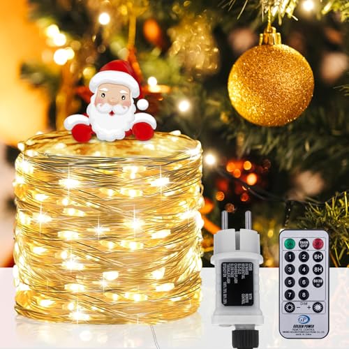 Fobekit 220 LED lichterkette außen strom, 25M 8 Modi lichterketten wasserdicht außen/innen Kupfer Lichterketten mit Remote-Timer fur Schlafzimmer, balkon möbel, Party, Weihnachten (Warmweiß) von Fobekit