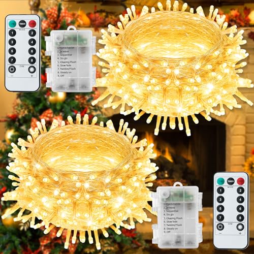 Fobekit 2x40LEDs Lichterkette Batterie mit Fernbedienung, IP65 Wasserdicht mit Timer für Schlafzimmer, Weihnachten, Party (Warm weiß) von Fobekit