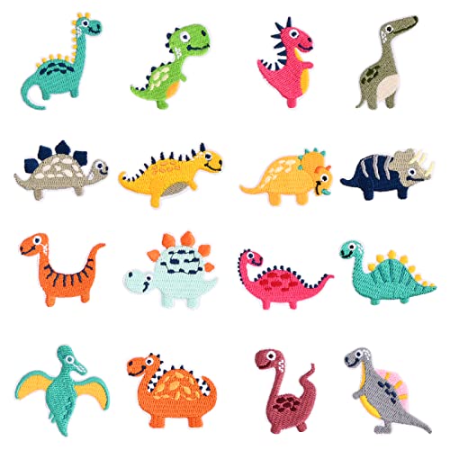 16 Stück Bügelflicken Dinosaurier Kinder Jeans Flicken Zum Aufbügeln Dinosaurier Patches Zum Aufbügeln oder Aufnähen, Bügelbilder Dinosaurier zum Reparieren T-Shirt, Jeans, Kleidung Taschen, Mützen von Focenat