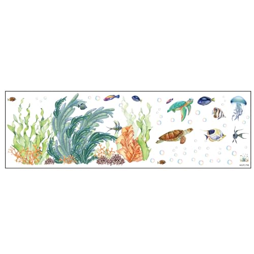 Focenat 2 Blatt Wandtattoo Unter dem Meer, Wandaufkleber Fische, Wandsticker Ozean, Wandtattoo Meeresschildkröte, Korallen Wandsticker Wandtattoo Qualle, Seetang Wandtattoo,Wand Deko Kinder zimmer Bad von Focenat