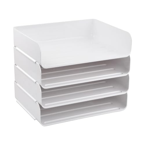 Focenat Ablagefächer Stapelbar, 4-Tier Dokumentenablage Weiß, A4 Schreibtisch-Organizer, Briefablage Organizer, Aktenregal Schreibtisch, Schreibtisch Organizer für Zuhause Büro Schule,31.5x24.5x26.7CM von Focenat